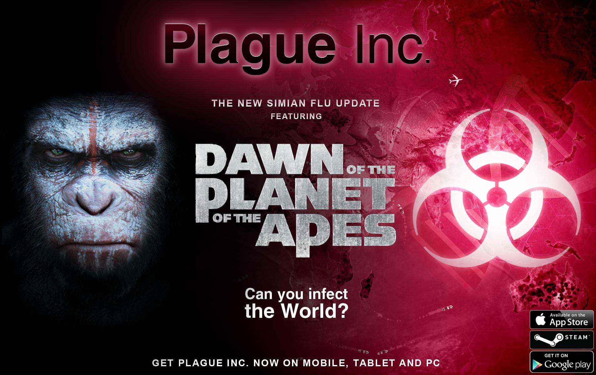 Dawn Of The Planet Of The Apes Infects Top Mobile Pc Game Plague Inc With Official Simian Flu Content Ndemic Creations